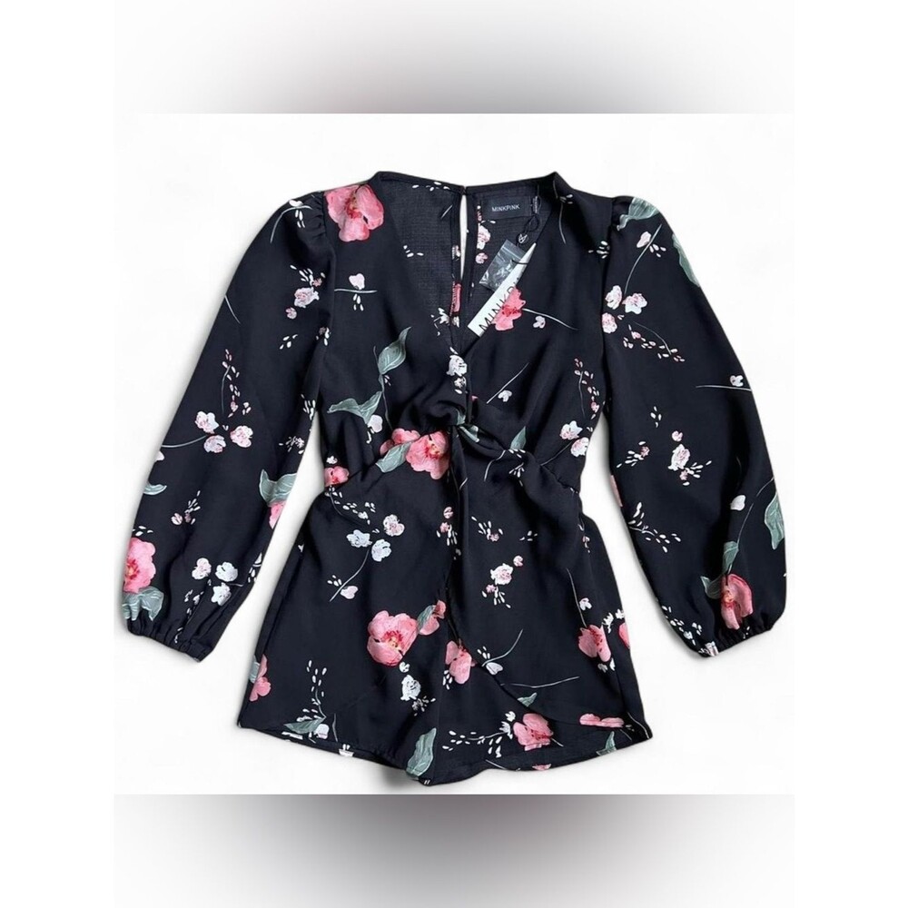Black Floral Long Sleeve Romper Women’s Small